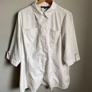Claire France‎ Women's White Textured 1/2 Sleeve Button Up Blouse Size 16